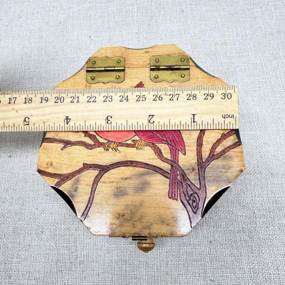 Grampa's Workshop Handcrafted Wood Cardinal Jewelry Box Octagon Maine Folk Art
